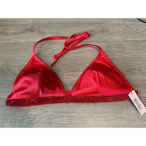 Victoria’s Secret Logo Bling Shine Strap Swim Triangle Bikini Top L Pink Red